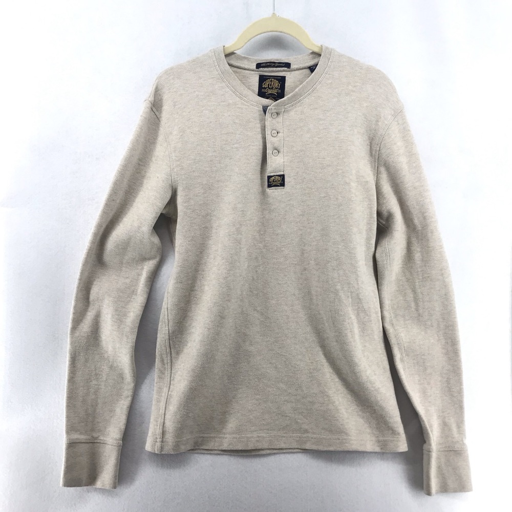 Superdry MFG Original Co. Oatmeal Cream Henley Longsleeve Shirt  Size M-L
